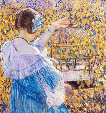 Le Birdcage Impressionniste femmes Frederick Carl Frieseke Peinture à l'huile